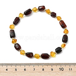 Natural Amber & Brass Beaded Stretch Bracelets for Women Men&nbsp;BJEW-JB13717