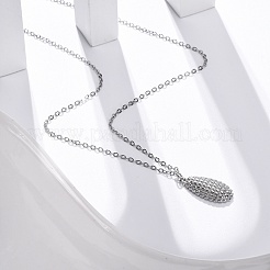 Anti-Tarnish 304 Stainless Steel Textured Teardrop Pendant Cable Chain Necklaces for Women&nbsp;STAS-Z114-17P