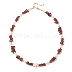 Natural Garnet Chip and Teardrop ABS Imitation Pearl & White Starfish Synthetic Turquoise Beaded Necklaces for Women&nbsp;NJEW-JN05765