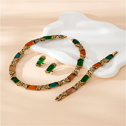 Rectangle Alloy Acrylic Chain Necklaces & Bracelets & Stud Earrings Sets&nbsp;FS-WG120DF-01