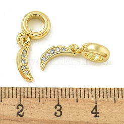 Rack Plating Brass Pave Clear Cubic Zirconia Moon European Dangle Charms&nbsp;KK-Z067-45G