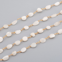 Handmade Natural Rainbow Moonstone Tumbled Stone Beaded Chains&nbsp;CHC-L045-014