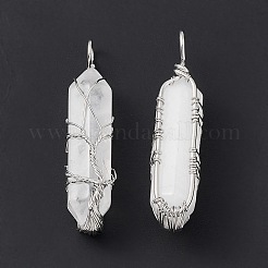 Natural Quartz Crystal Copper Wire Wrapped Pointed Pendants&nbsp;G-F733-05G