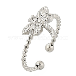 304 Stainless Steel Crystal Rhinestone Cuff Rings for Women&nbsp;RJEW-G338-02P