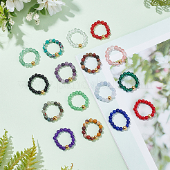 16Pcs 16 Style Natural & Synthetic Mixed Gemstone Round Beaded Stretch Rings Set for Women&nbsp;RJEW-AN0001-01