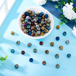 100Pcs 10 Colors Electroplated Natural Lava Rock Beads Strands&nbsp;G-PJ0001-03C