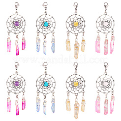 8Pcs 4 Colors Alloy Woven Net/Web with Gemstone Pendants Decorations&nbsp;HJEW-TA0001-30