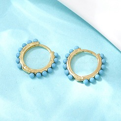 Round Synthetic Turquoise & Brass Hoop Earrings&nbsp;EJEW-A156-06G