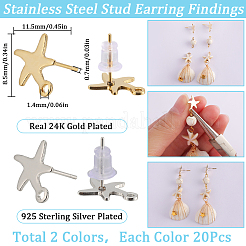 40Pcs 2 Colors Starfish Shape 201 Stainless Steel Stud Earring Findings&nbsp;STAS-SC0007-94