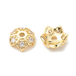 Brass Micro Pave Clear Cubic Zirconia Bead Caps&nbsp;KK-G420-32G-01