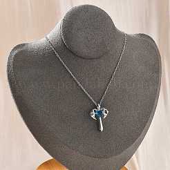 Brass Cubic Zirconia Wing Cross Pendant Necklaces for Women&nbsp;NJEW-C067-07P-02