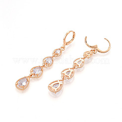 Teardrop Brass Micro Pave Cubic Zirconia Dangle Leverback Earrings&nbsp;EJEW-N058-14G