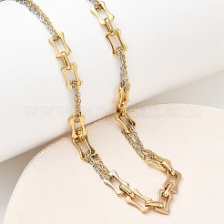 Two Tone 304 Stainless Steel Rectangle Link Chain Necklaces for Women&nbsp;NJEW-A074-04GP