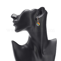 Rainbow Color Japanese Seed Braided Hexagon Dangle Hoop Earrings&nbsp;EJEW-MZ00005