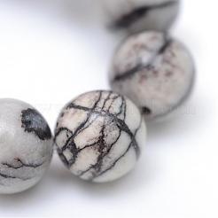 Round Natural Black Silk Stone/Netstone Bead Strands&nbsp;G-R345-10mm-20