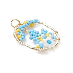 Glass Seed Beaded Oval with Flower Pendants&nbsp;PALLOY-MZ01061-02