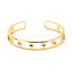 Lighting Bolt Hollow Carved Cubic Zirconia Cuff Bangle&nbsp;BJEW-D448-19G-RS