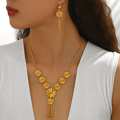 Brass Flower Tassel Earrings & Necklaces Sets for Women&nbsp;PY1515