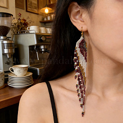 Bohemian Long Tassel Glass Seed Beaded Dangle Earrings for Women&nbsp;LS-IW9172-1