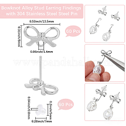 60Pcs Bowknot Alloy Stud Earring Findings&nbsp;FIND-BBC0005-37