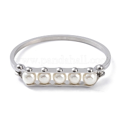 304 Stainless Steel White Round Plastic Beaded Bangles&nbsp;BJEW-G700-09P