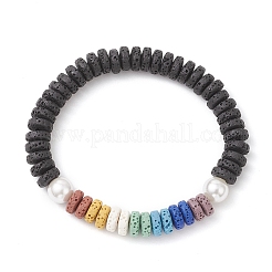 Natural Lava Rock and Shell Pearl Beaded Stretch Bracelets for Women&nbsp;BJEW-JB12153