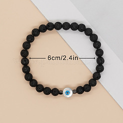 Natural Lava Rock Round Beads Stretch Bracelets for Men&nbsp;ED9275-1