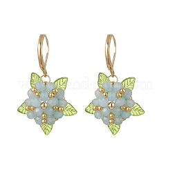 Valentine's Day Flower Natural Malaysian Jade & Glass Seed Beaded Leverback Earrings&nbsp;EJEW-MZ00700-03