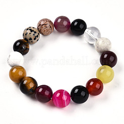 Natural Mixed Gemstone Round Beads Stretch Bracelets for Women Men &nbsp;G-T141-20