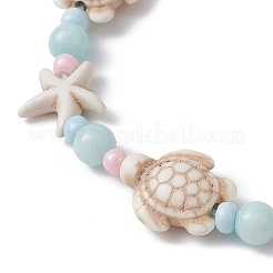 Starfish & Turtle Natural Malaysia Jade & Synthetic Turquoise Braided Beaded Anklet&nbsp;AJEW-AN00563