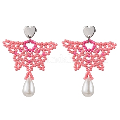 Glass Seed Beads Butterfly Stud Earrings&nbsp;EJEW-MZ00351-03