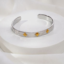 Elegant 8-Pointed Star Hammered 304 Stainless Steel C-Shaped Open Cuff Bangles for Women&nbsp;KC7049