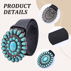 1Pc Black PU Leather Belts with Alloy Acrylic Imitaiton Turquoise Flower Clasps for Women&nbsp;AJEW-CL0001-38