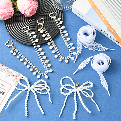 Brass & ABS Imitation Pearl & Rhinestone Boot Strap Chains and Resin Imitation Pearl Shoe Charms and Polyester Lace Cord Shoelace&nbsp;HJEW-SW00411