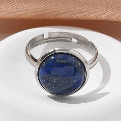 Half Round Natural Lapis Lazuli Finger Rings&nbsp;X-RJEW-M062-01P-04