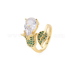 Crystal Rhinestone Flower of Life Open Cuff Ring with Cubic Zirconia&nbsp;RJEW-S049-019G