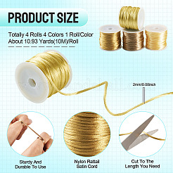 4 Rolls 4 Colors Nylon Satin Rattail Cords&nbsp;NWIR-TA0001-39B