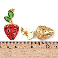 304 Stainless Steel Enamel Strawberry Dangle Stud Earrings&nbsp;EJEW-A138-10G-01