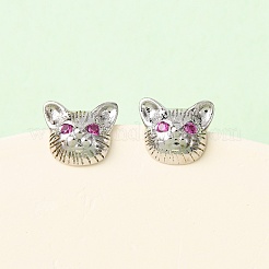 Cat Shape Brass Micro Pave Cubic Zirconia Stud Earrings&nbsp;EJEW-L278-11P