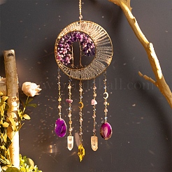 Tree Natural Amethyst Chips Hanging Suncatchers&nbsp;HJEW-F023-05