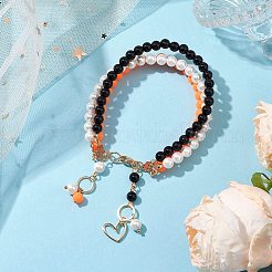6mm Round Shell Pearl & ABS Plastic Imitation Pearl Tree-Color Multi-Strand Bracelets for Women&nbsp;BJEW-JB10493