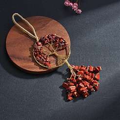 1Pc Wire Wrapped Chips Natural Red Jasper Big Pendant Decorations&nbsp;HJEW-SZ0001-27F