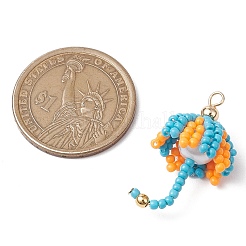 Handmade Umbrella Nylon Wired Glass Seed Beaded Pendants with Glass Pearl Round Bead and Brass Beads&nbsp;PALLOY-MZ00504-03