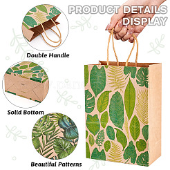 6Pcs 3 Styles Rectangle Paper Leaf Printed Bags with Handles&nbsp;CARB-TA0001-10