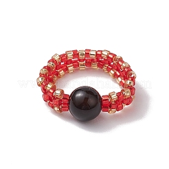 Glass Seed Beaded Stretch Finger Rings&nbsp;RJEW-MZ00019
