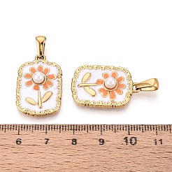 304 Stainless Steel & Enamel & ABS Imitation Pearl Pendants&nbsp;STAS-T072-144A-G