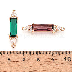 Brass Micro Pave Clear Cubic Zirconia and Glass Connector Charms&nbsp;KK-T076-02KCG