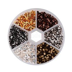 1 Box 6 Colors Antique Bronze & Red Copper & Golden & Silver & Platinum & Black Tube Brass Crimp Beads&nbsp;KK-JP0006-01-NR