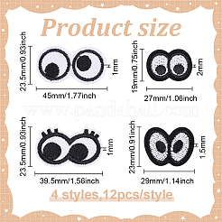 48Pcs 4 Style Eye Polyester Computerized Embroidery Cloth Iron on/Sew on Patches&nbsp;PATC-FG0001-86