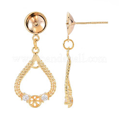 Brass Micro Pave Clear Cubic Zirconia Stud Earring Findings&nbsp;KK-S364-040